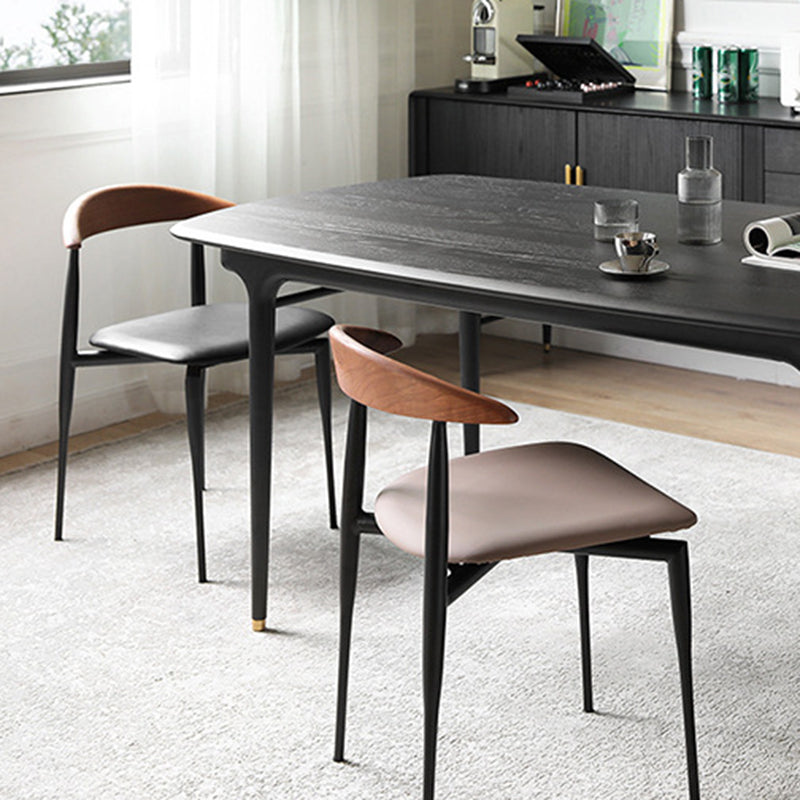 Contemporary Nordic Square Cowl Curved Back Microfiber Leather Solid Wood Iron Dining Chair For Dining Room