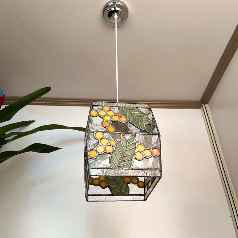 Japanese Vintage Rectangular Glass Iron 1-Light Pendant Light