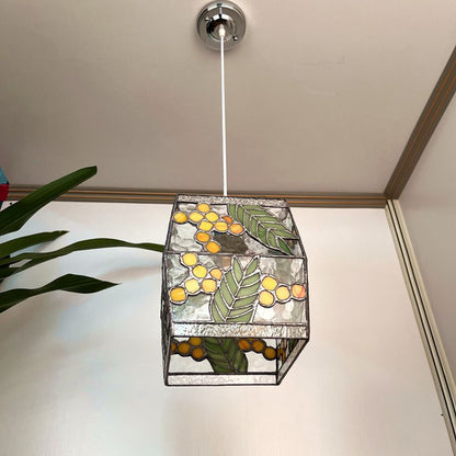 Japanese Vintage Rectangular Glass Iron 1-Light Pendant Light