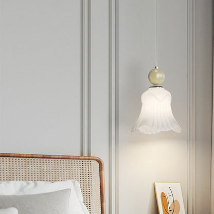Modern Simplicity Iron Glass Long Line Flower Ball 1-Light Pendant Light For Bedroom