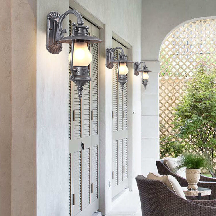 مصباح الكيروسين الصناعي الكلاسيكي المصنوع من الألومنيوم، مصباح حائط خارجي مقاوم للماء، مزود بضوء واحد 