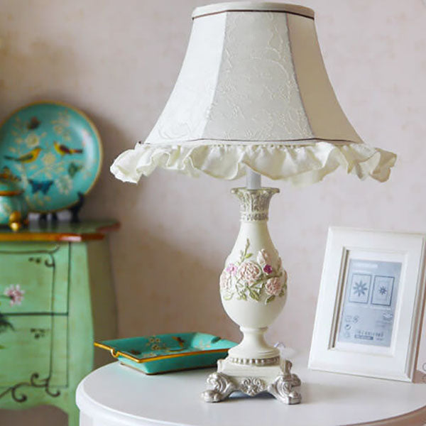 European Court Fabric Cone Resin Base 1-Light Table Lamp