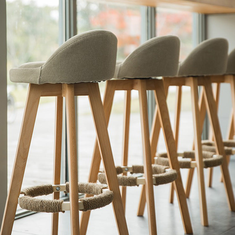 Traditional Vintage Round Fabric Wood Frame Swivel Bar Stool Low Back Footrest For Dining Room