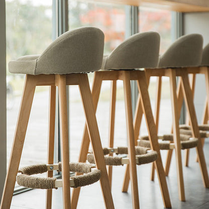 Traditional Vintage Round Fabric Wood Frame Swivel Bar Stool Low Back Footrest For Dining Room