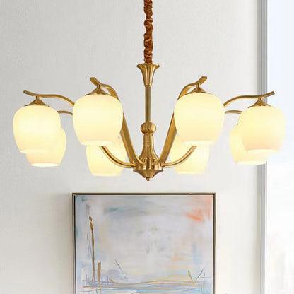 Modern Luxury Round Bud Iron Brass Glass 3/5/6/8/10 Light Chandelier For Living Room
