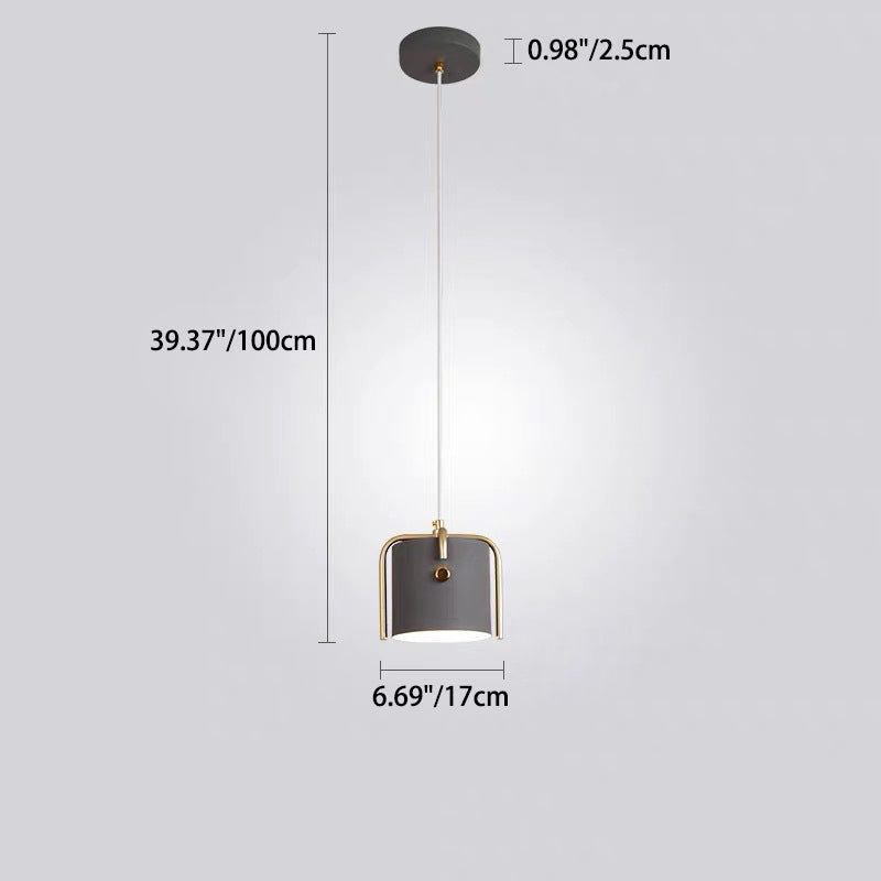 Contemporary Scandinavian Macaron Cylinder Iron 1-Light Pendant Light For Bedroom