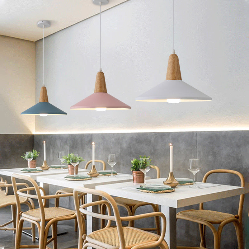 Nordic Minimalist Macaron Solid Color Aluminum Wood 1-Light Pendant Light