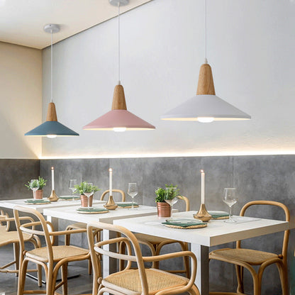 Nordic Minimalist Macaron Solid Color Aluminum Wood 1-Light Pendant Light