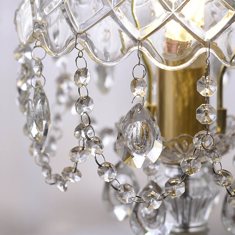 French Luxury Clear Crystal Round Tassel Copper 1-Light Table Lamp