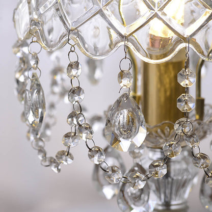 French Luxury Clear Crystal Round Tassel Copper 1-Light Table Lamp