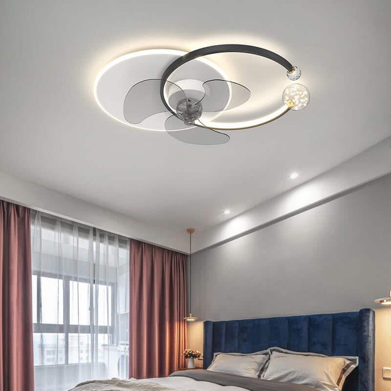 مروحة LED فاخرة بتصميم حلقة مزدوجة مثبتة على الحائط