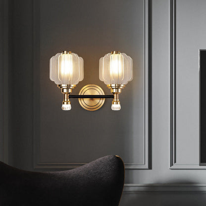Contemporary Scandinavian Crystal Glass Copper 1/2 Light Wall Sconce Lamp For Living Room