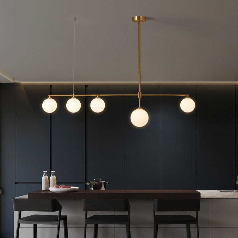 Contemporary Nordic Copper Glass Ball Strip 4/5 Light Chandeliers For Dining Room