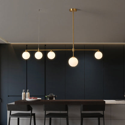 Contemporary Nordic Copper Glass Ball Strip 4/5 Light Chandeliers For Dining Room