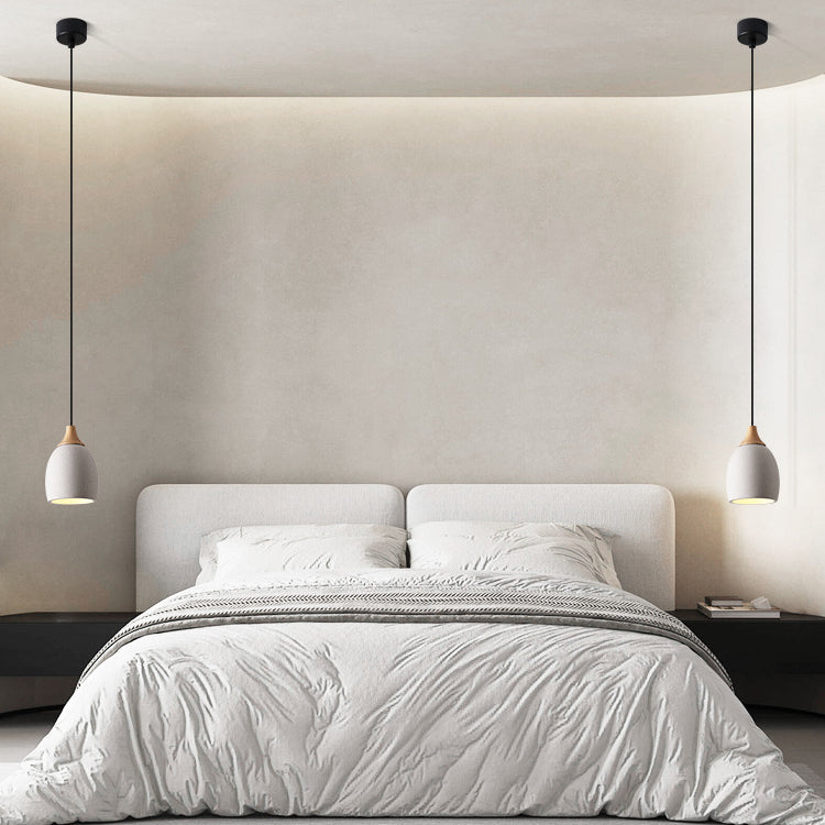 Traditional Japanese Cement Solid Wood Circle 1-Light Pendant Light For Dining Room