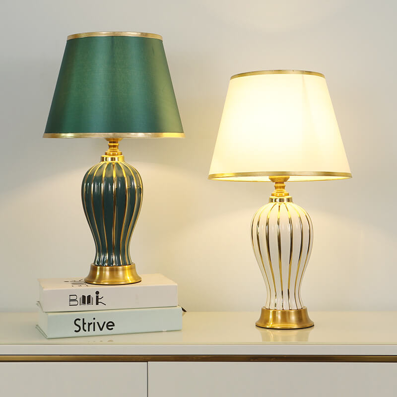 European Luxury Fabric Dome Oval Ceramic Base 1-Light Table Lamp