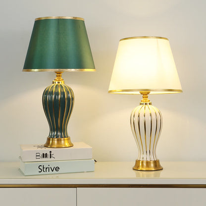 European Luxury Fabric Dome Oval Ceramic Base 1-Light Table Lamp