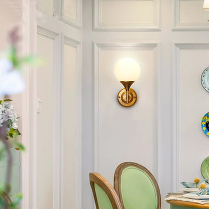 Modern Minimalist Pure Gold White Orb Copper Frosted Glass 1-Light Wall Sconce Lamp