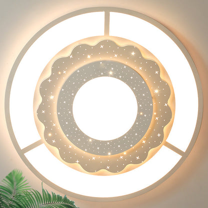 現代的なシンプルさ、星空装飾、花の縁取り、アクリルラウンドシェード、リビングルーム用LEDフラッシュマウントシーリングライト