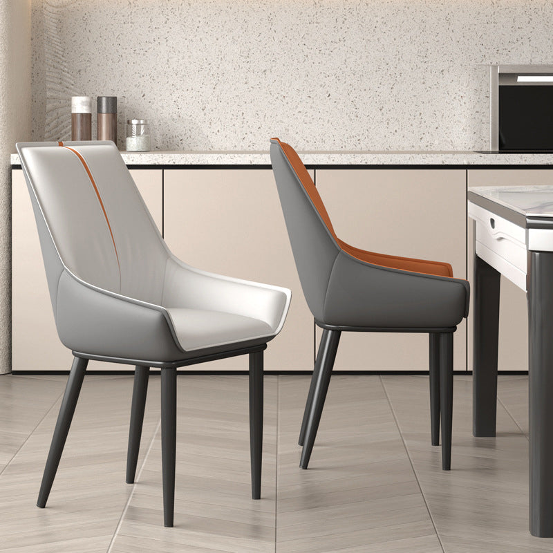 Contemporary Nordic Square Faux Leather Upholstered Dining Chair Backrest Armrest For Dining Room