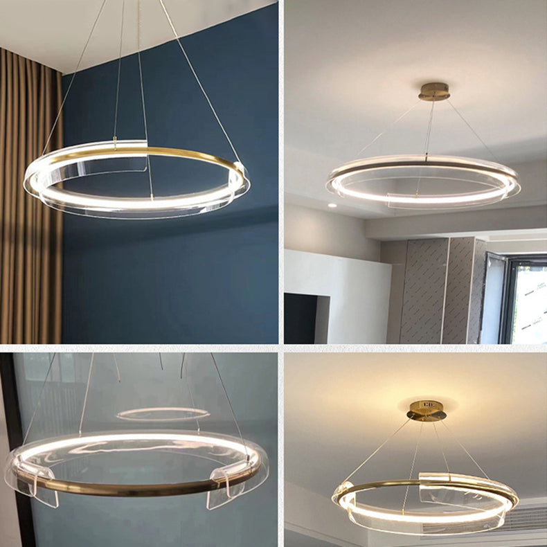 ثريا LED معاصرة من الألومنيوم والأكريليك بتصميم دائري دائري لغرفة المعيشة 
