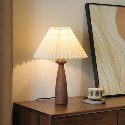 Traditional Vintage Conical Floral Wood Fabric 1-Light Table Lamp For Bedroom