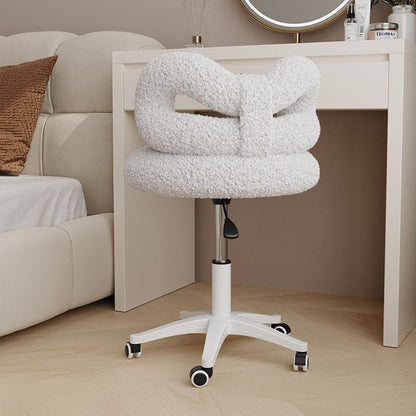 Modern Art Deco Butterfly Knot Round Lambswool Faux Leather Metal Vanity Stool Backrest Armless For Bedroom