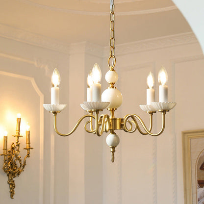 European Light Luxury 3/5-Light All Brass Glass Chandelier