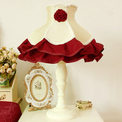 European Vintage Rose Flower Fabric 1-Light Table Lamp