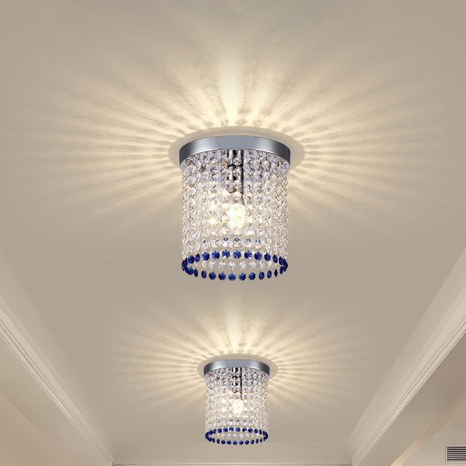 Modern Minimalist Crystal Bead Curtain Round 1-Light Semi-Flush Mount Ceiling Light