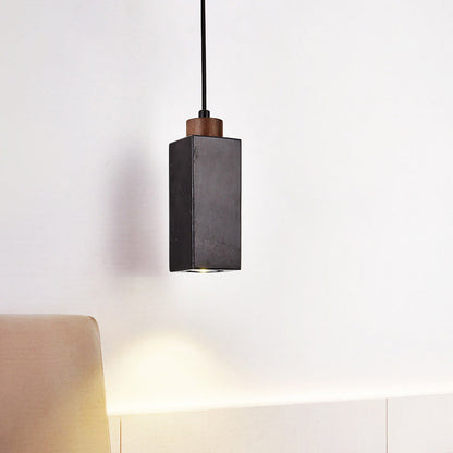 Modern Minimalist Rectangular Solid Wood Marble 1-Light Pendant Light For Bedroom