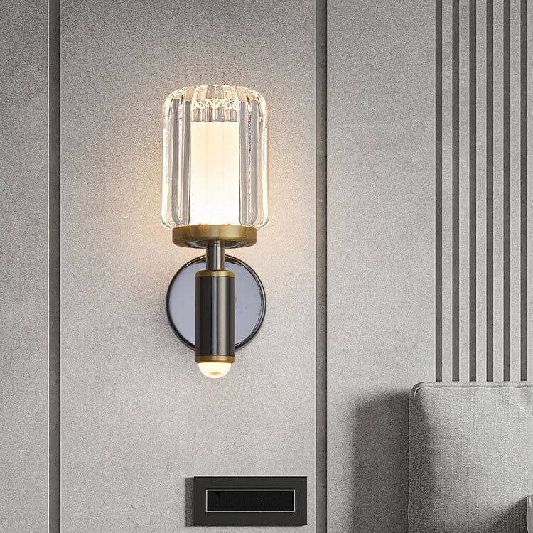 Modern Luxury Iron Finish Frame Cylinder LED Wall Sconce Lamp For Bedroom