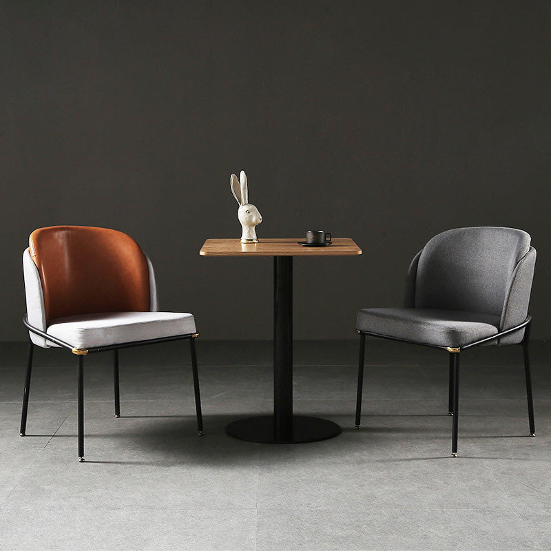 Traditional Vintage Square Faux Leather Metal Dining Chair Four Legs Backrest For Dining Room