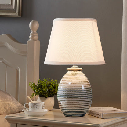 European Minimalist Oval Pot Ceramic Fabric 1-Light Table Lamp