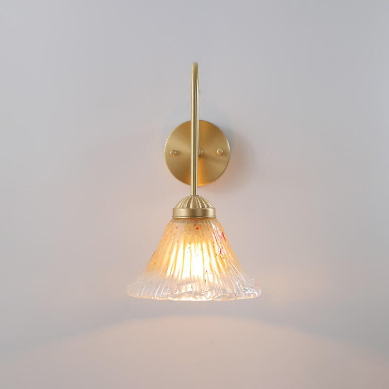 Japanese Vintage Yellow Glass Cone Brass 1-Light Wall Sconce Lamp