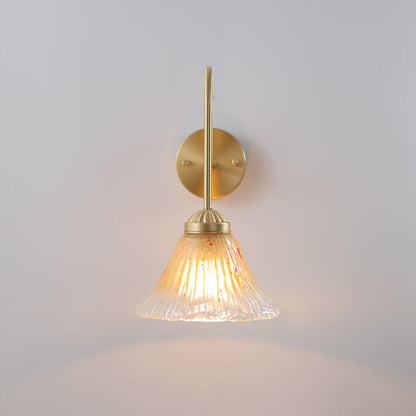 Japanese Vintage Yellow Glass Cone Brass 1-Light Wall Sconce Lamp