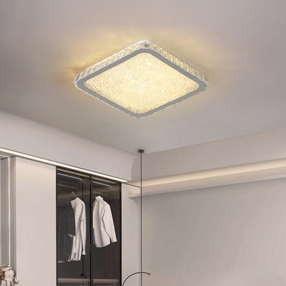 Modern Light Luxury Crystal Square Round Stainless Steel LED Flush Mount Ceiling Light