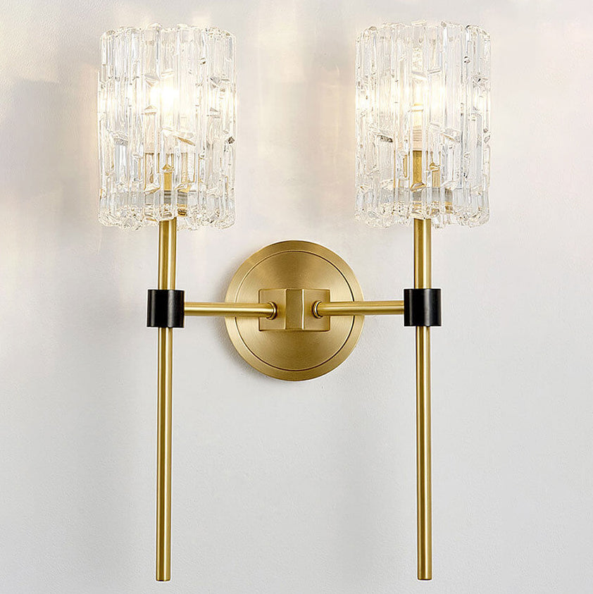 European Luxury Crystal Cylinder Long Pole 1/2 Light Wall Sconce Lamp