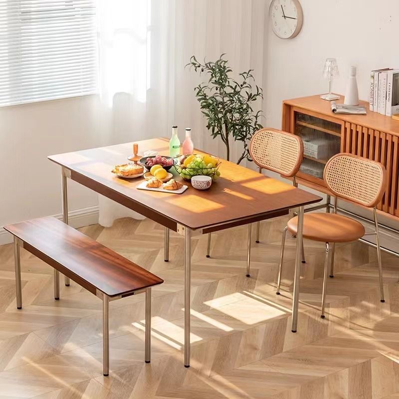 Contemporary Vintage Round Rectangular Solid Wood Metal Genuine Leather Dining Chair Backrest For Dining Room