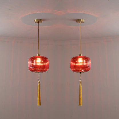 Nordic Modern Lantern Shape Copper Glass 1-Light Pendant Light