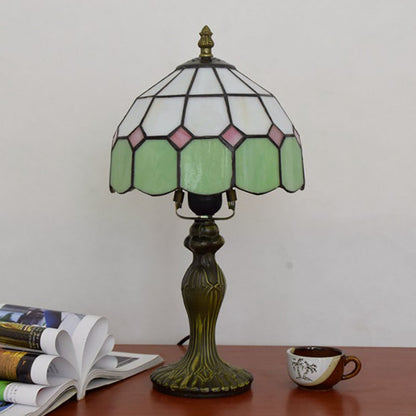 Traditional Tiffany Aluminum Alloy Glass Dome Squares 1-Light Table Lamp For Dining Room