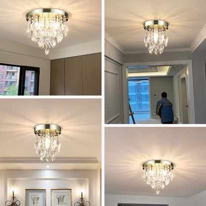 Contemporary Luxury Metal Crystal Wind Chime 1-Light Semi-Flush Mount Ceiling Light For Living Room