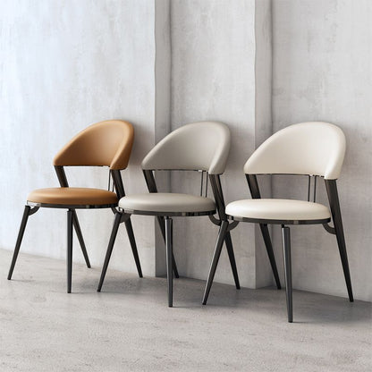 Modern Luxury Round Cushion PU Leather Lambswool Sponge Black Titanium Dining Chair Backrest For Dining Room