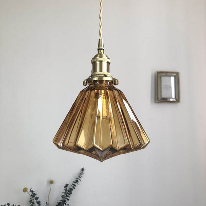 Modern Art Deco Brass Glass Diamond Shape 1-Light Pendant Light for Living Room