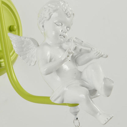 Modern Angel Resin Round Fabric 1-Light Wall Sconce Lamp