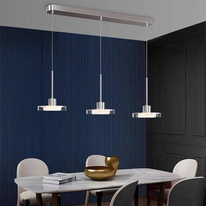 ثريا جزيرة LED دائرية فضية بسيطة من الزجاج بتصميم نورديك مع إضاءة 1/3 