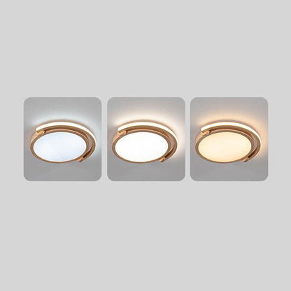 Simple Japanese Wood Log Round Acrylic LED Flush Mount Ceiling Light