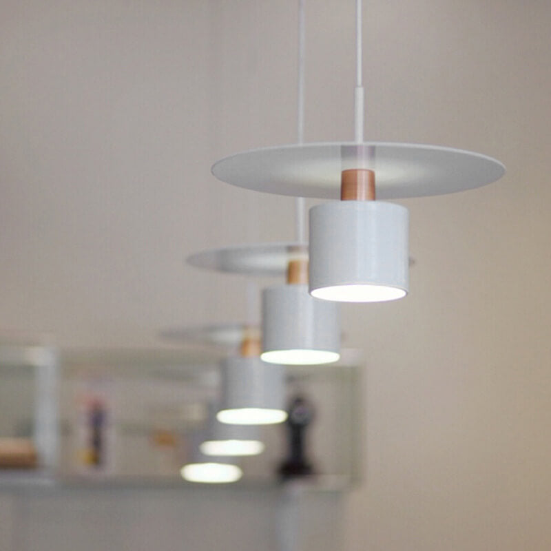 Modern Mid-century Iron Round Piece Cylinder Shade 1-Light Pendant Light For Bedroom