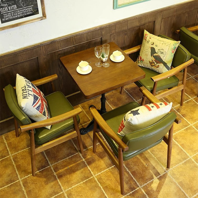 Contemporary Nordic PU Leather Wood Sponge Square Rectangular Dining Chair Backrest Armrest For Dining Room