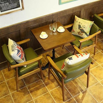 Contemporary Nordic PU Leather Wood Sponge Square Rectangular Dining Chair Backrest Armrest For Dining Room